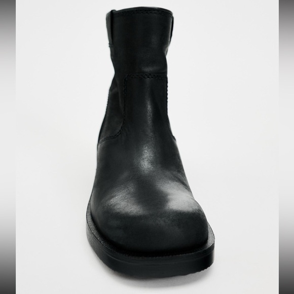 Zara Distressed Effect Leather Ankle Boots - Picture 3 of 9
